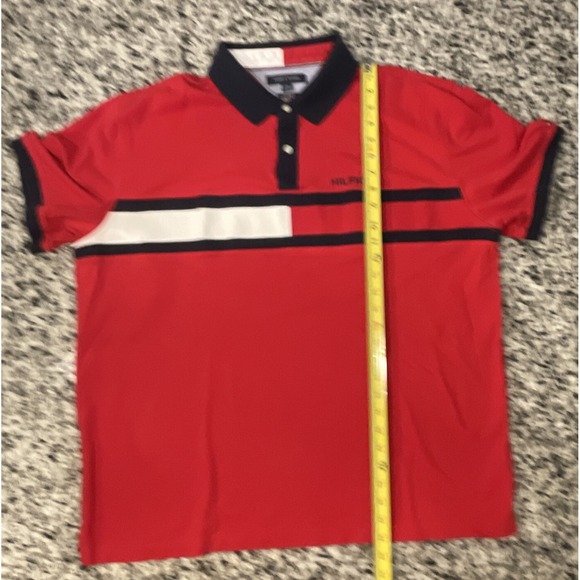 Tommy Hilfiger Polo Shirt Mens XXL Custom Fit Red Blue Flag Across The Chest - Picture 5 of 6